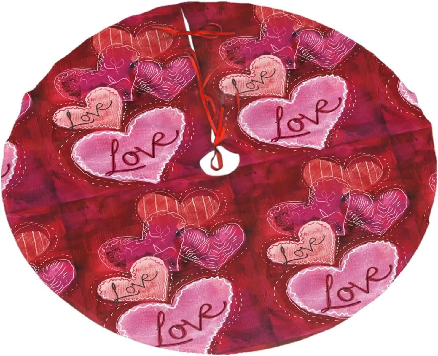 Vintage Stripes Love Hearts Christmas Tree Skirt Valentine's Day Flowers Tree Skirts Blanket for Winter Christmas New Year Decor