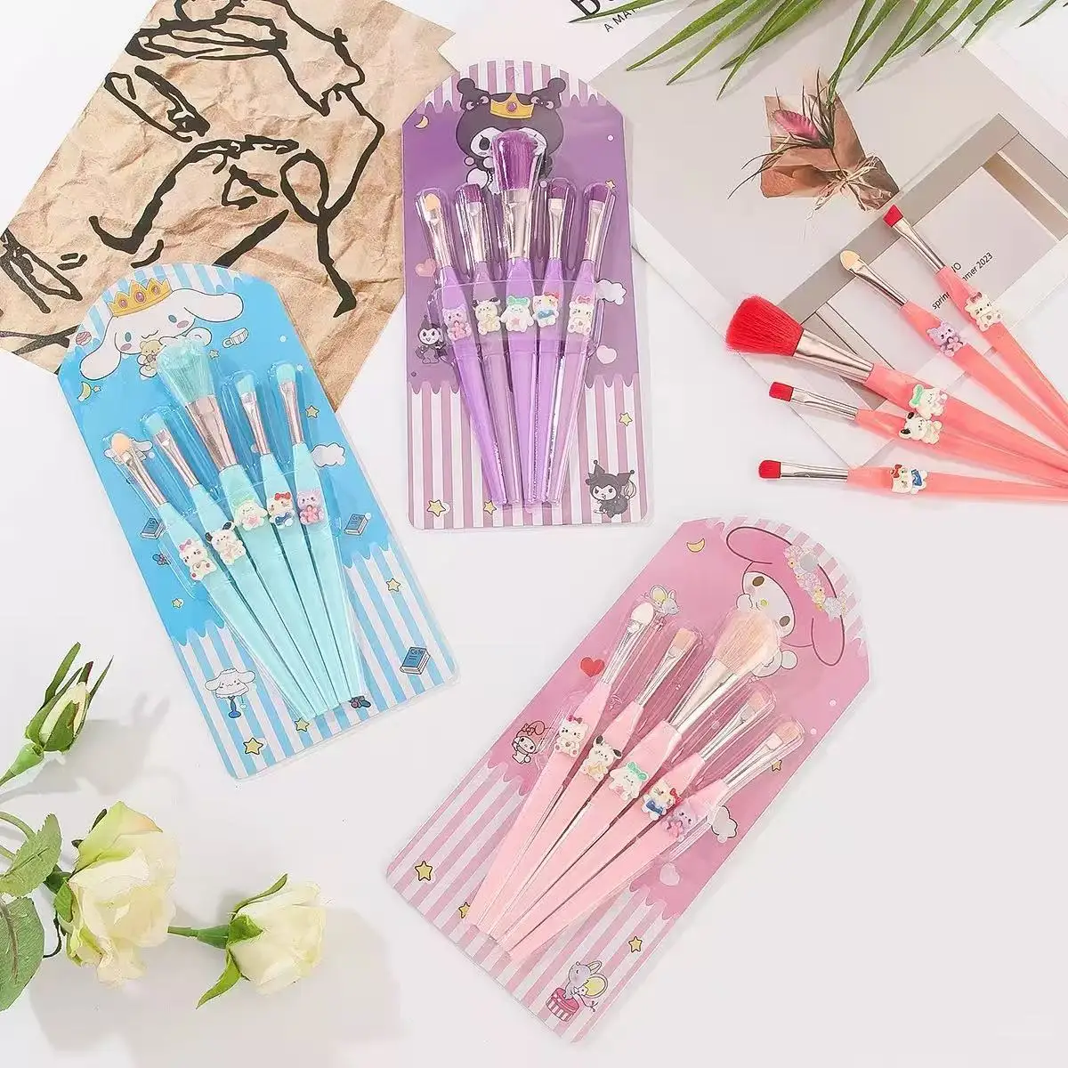 

5-Piece Cartoon Kuromi Makeup Brush Set Adorable Cartoon Makeup Brush Set Women's Exclusive Makeup Tools Facial Care Set
