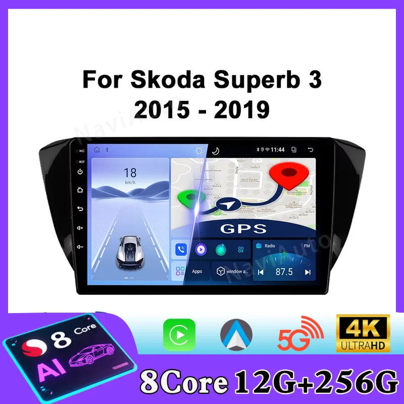 For Skoda Superb 3 2015 - 2019 Car Radio Android Automotive Multimedia Video Player Navigation GPS Carplay Screen Auto Stereo