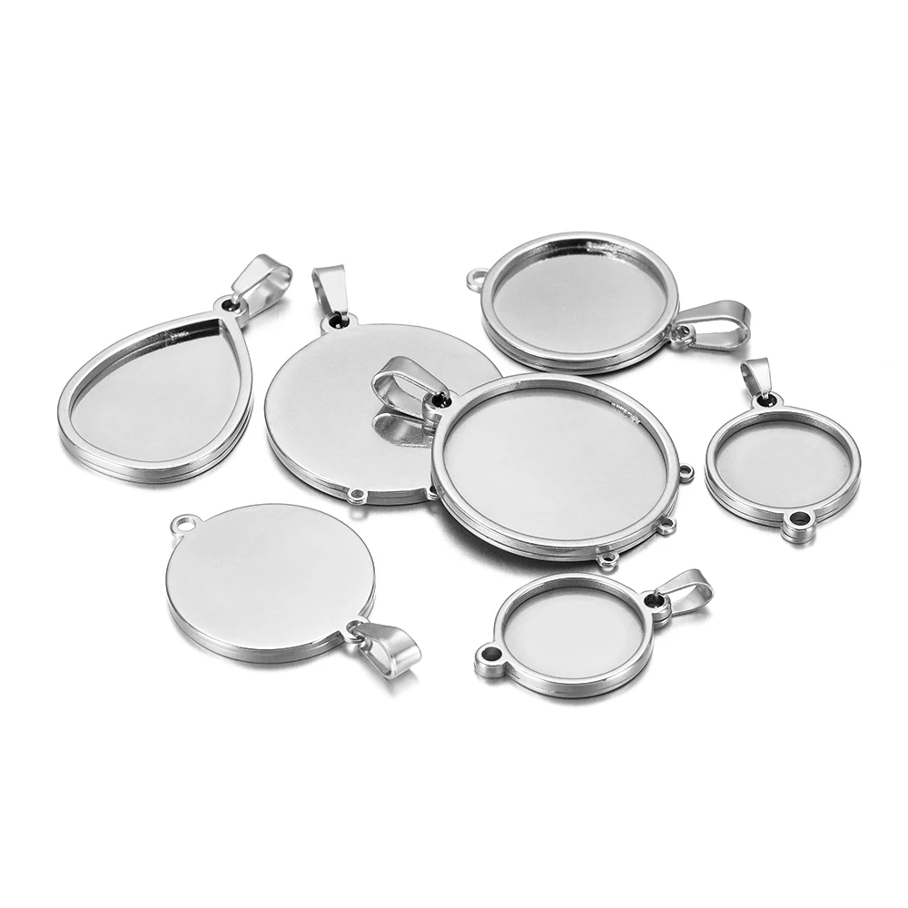 5 Stück Edelstahl 18*25mm Cabochon-Basis für Anhänger, runde 15mm-Verbinder, Schmuckzubehör für Halsketten – Detail 4