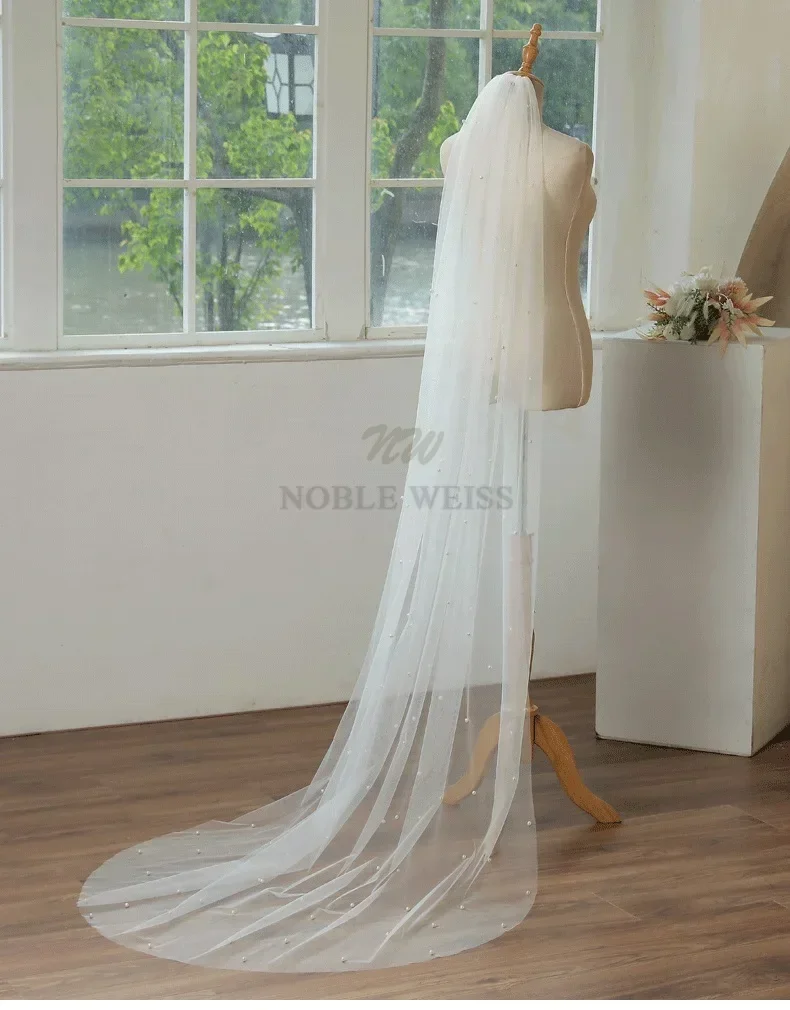 Voile de Mariée Élégant en Tulle avec Perles, Longueur 2 Mètres, pour ixde Patients, avec Peigne Personnalisé, 1T