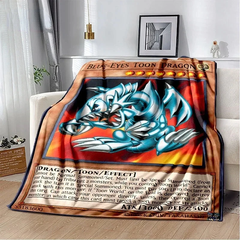 Anime Yu Gi Oh Card Throw Blanket Blue Eyes White Dragon Anime Cartoon Soft Plush Blanket Bedroom Bedspread Home Decor