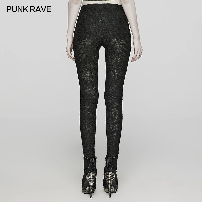 Imagem -03 - Punk Rave-leggings de Textura Gótica Estiramento Feminino Decoração de Fivela Gravada Calças Sexy Finas Roupas Femininas