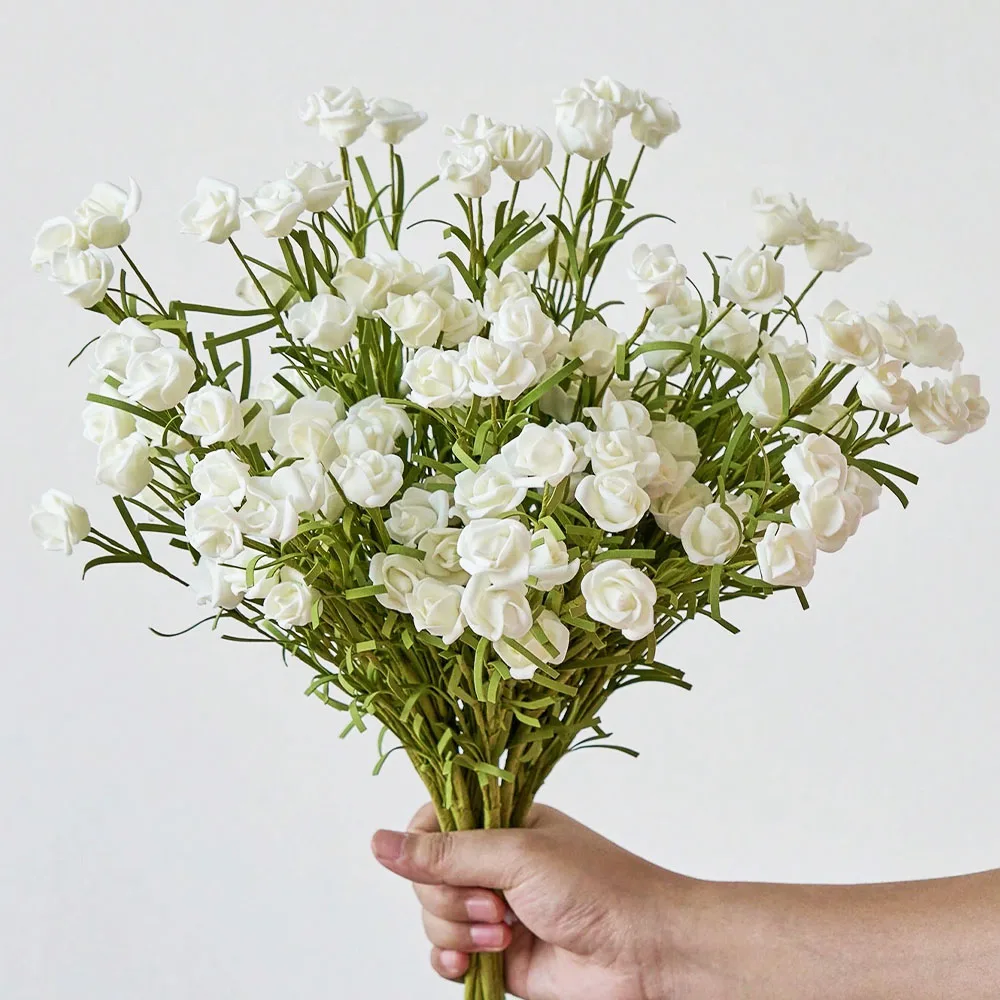 47cm PE Rosen Künstliche Blumenzweige Weiße Rosen Kunstblumen für Rustikale Heim- und Gartendekoration Blumenarrangements Hochzeitsbrautsträuße – Detail 1