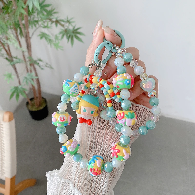 POP BEAN Molly Diy Anti-Lost Creative Beaded Phone Chain Girl Beads Phone Chain INS Sweet Bead Fashion Phone Straps Key Chain