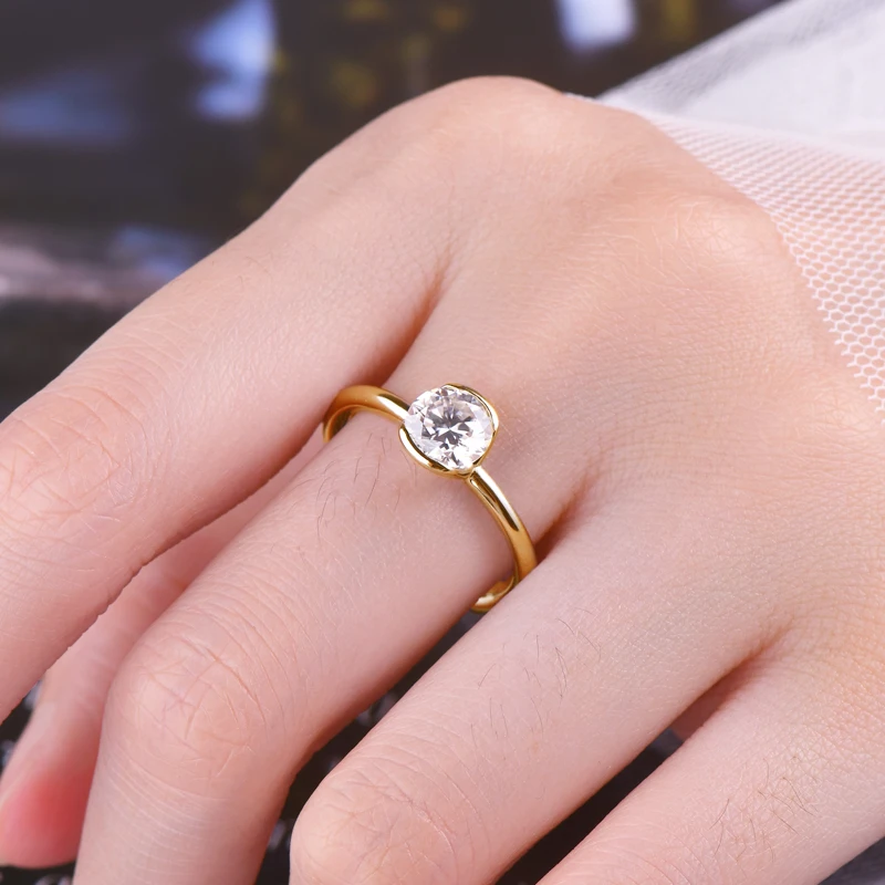 Lnngy 6,5 MM 1CT Half Bezel Moissanit Ring für Frauen S925 Sterling Silber Solitaire Verlobungsring Zertifizierter Schmuck Geschenk – Detail 12
