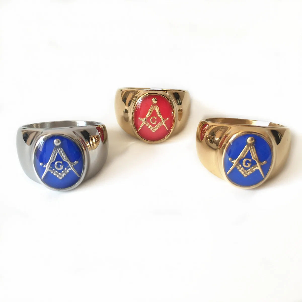 Fashion Jewelry Blue Enamel Masonic Rings Stainless Steel A G Free-Mason Rings Men Casting Jewelry Gift US Size 7 to 13 R726G