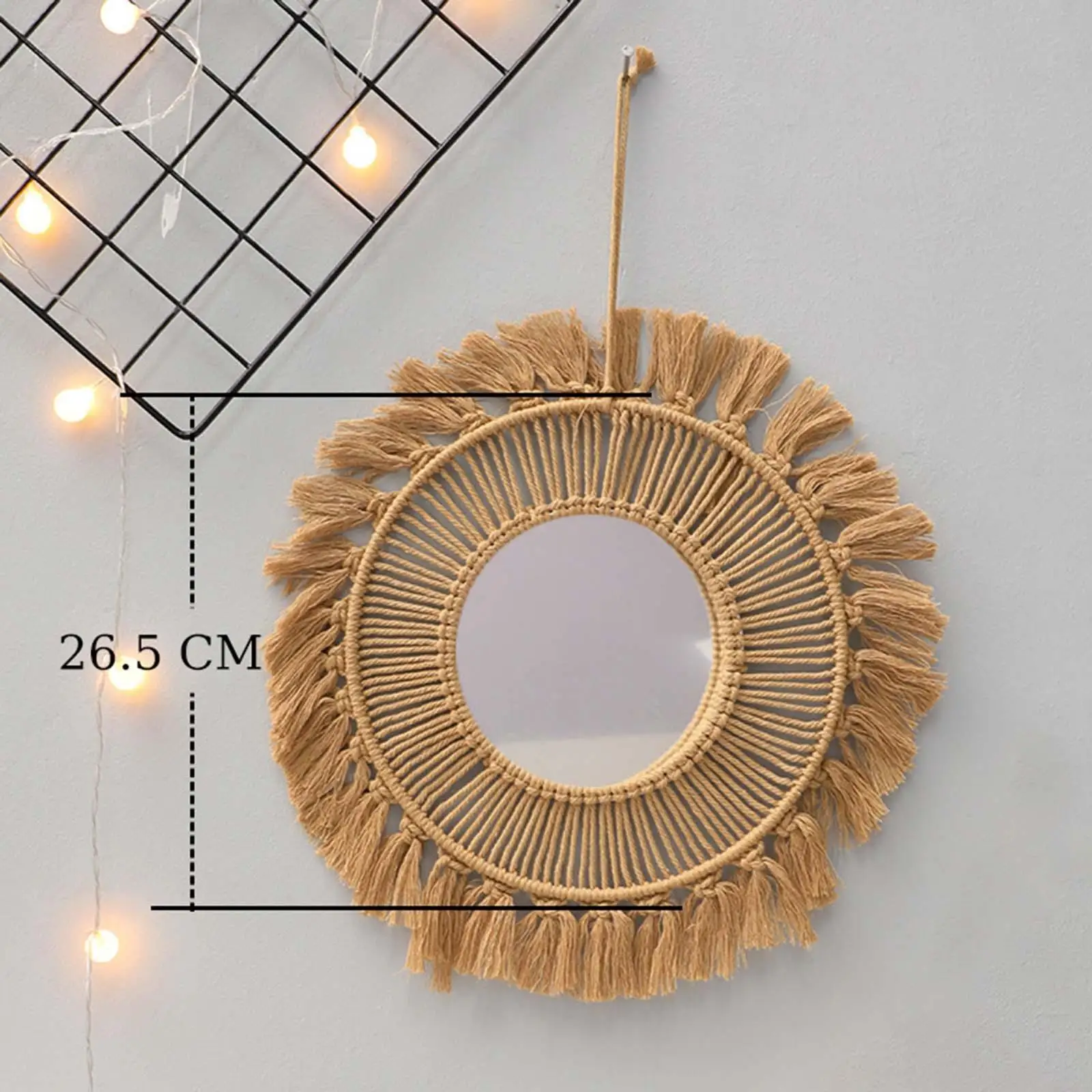 Round Hanging Mirror Macrame with Fringe Rustic and Boho Multifunctional Art Ornament for Entryway Home Decor Easily Install