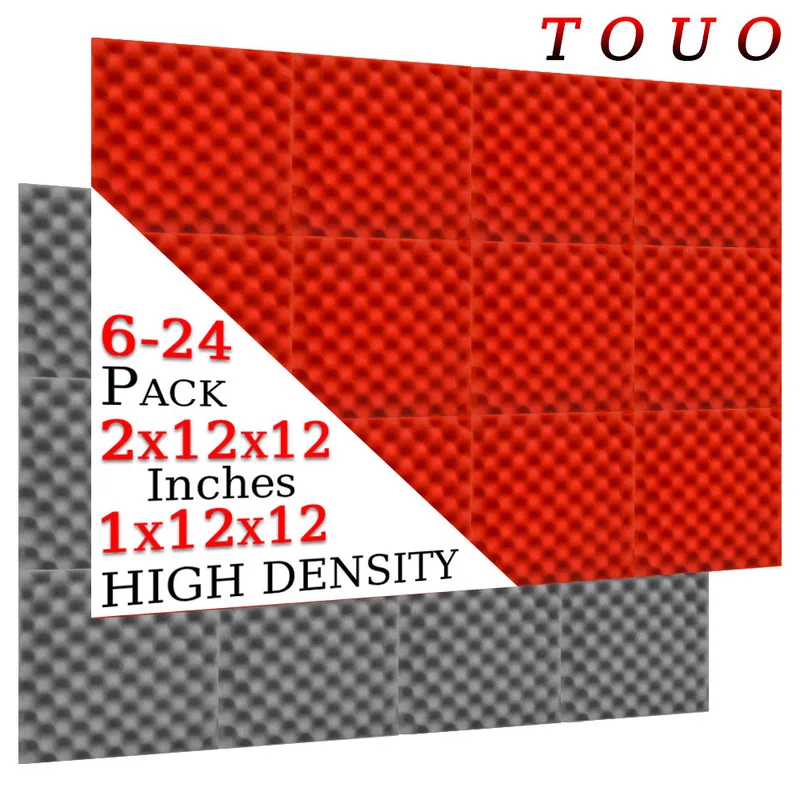 

TOUO 6/12/24 Pcs Egg Crate Acoustic Foam Panels High Density Studio Noise Insulation Foam Wall Sound Bedroom Acoustic Insulation