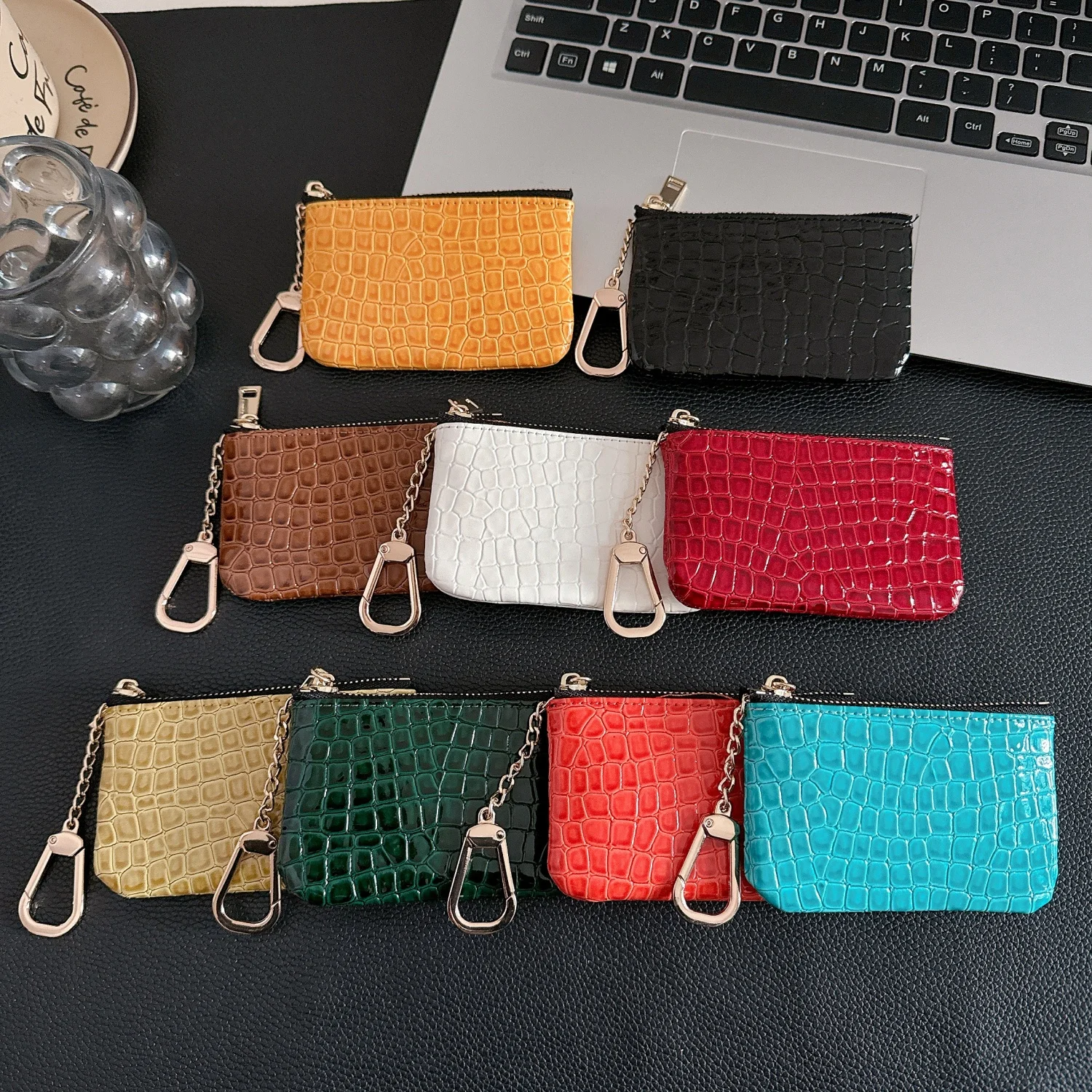 Mini Crocodile Zipper Coin Purse Portable Clutch Bag Versatile Keychain Bag With Keyring Mini Short Zipper Bag