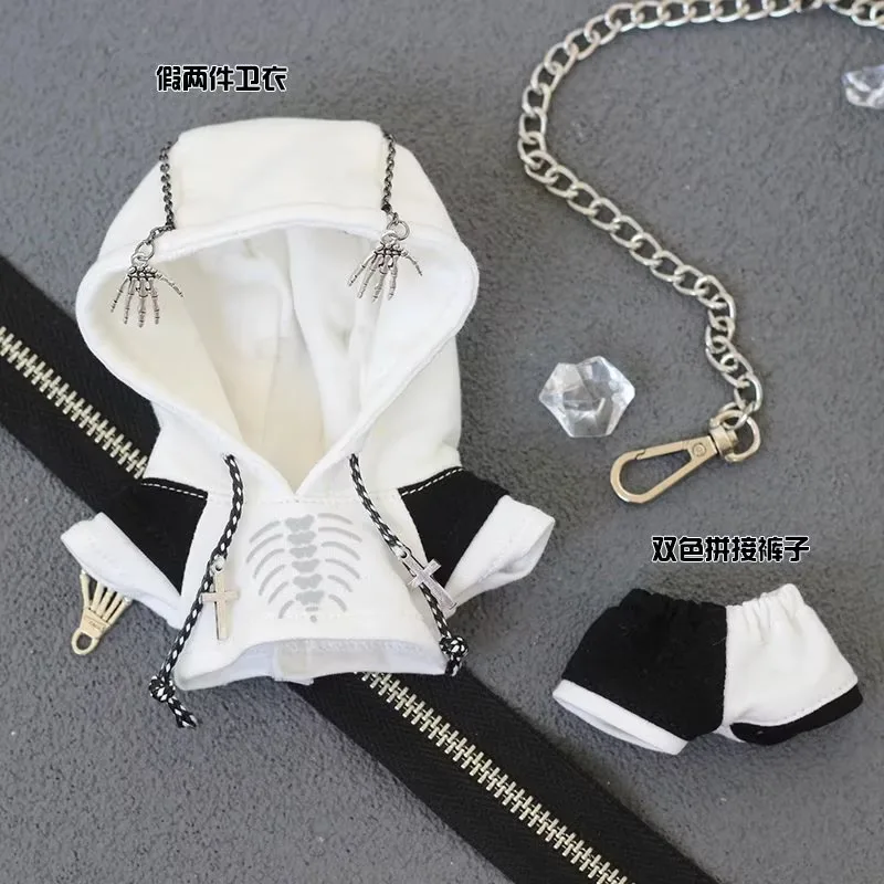 Ropa de cosplay para muñecas de algodón de 10 cm en stock, en blanco y negro, sin áreas masculinas ni femeninas, genial y atractiva, con diseño de estrella de mar, rechoncha.
