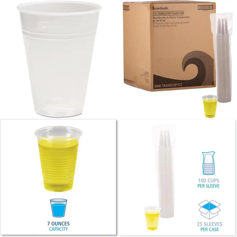 

7oz Translucent Disposable Cold Cups, 100 Cups per Bag, 25 Bags per Carton, Bulk Restaurant Supplies