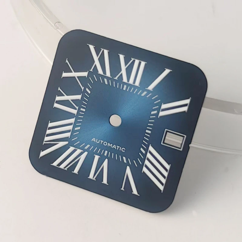 High-end NH35 27mm Santos Square Dial Customizable Logo Dial White/Blue Dial No Luminous Fit NH36 NH38 Movement Watch accessorie