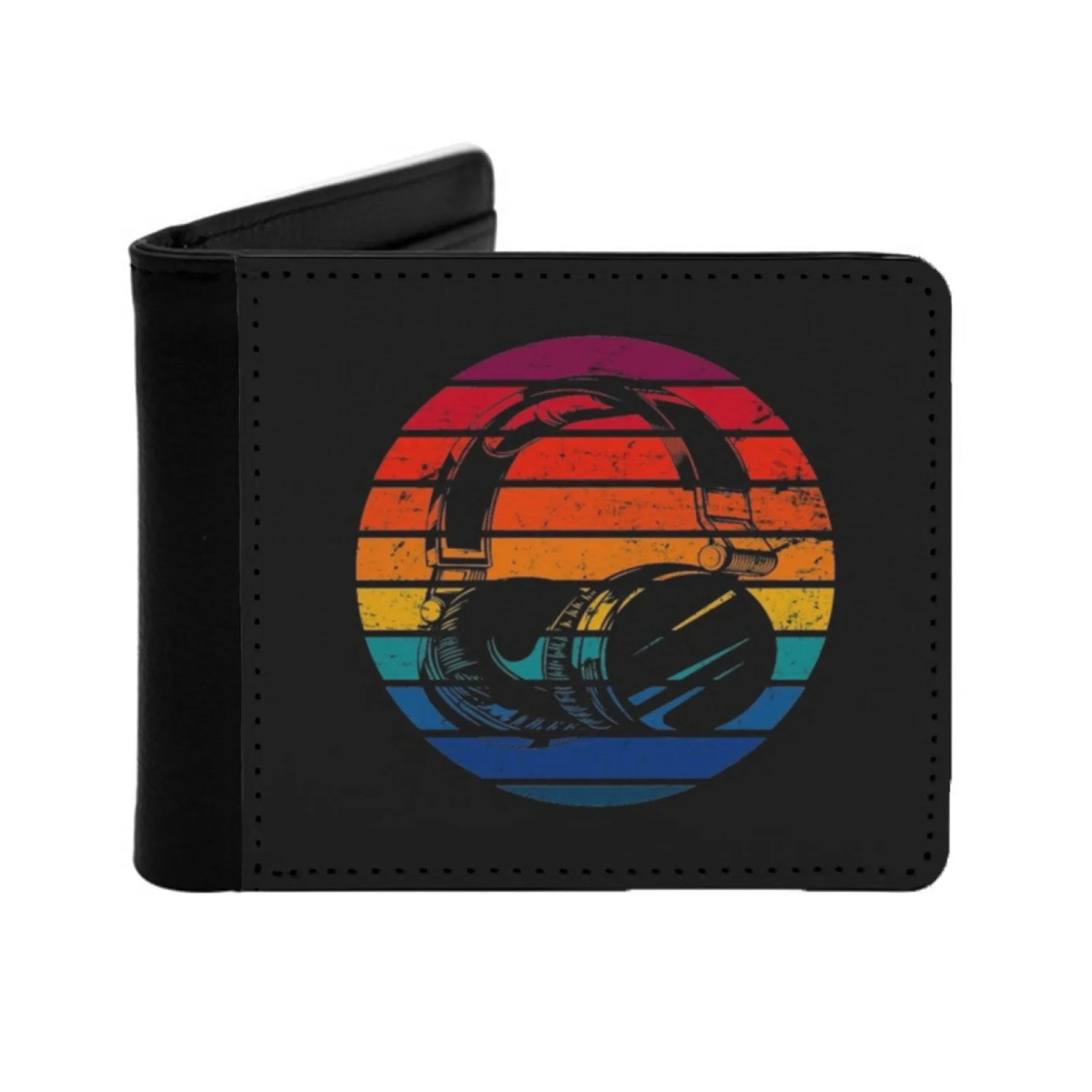 Music Lover Producer Dj Retro Headphones Short Men's Wallets Credit Card Holder Retro Wallet Male Pu Leather Wallet Headphones