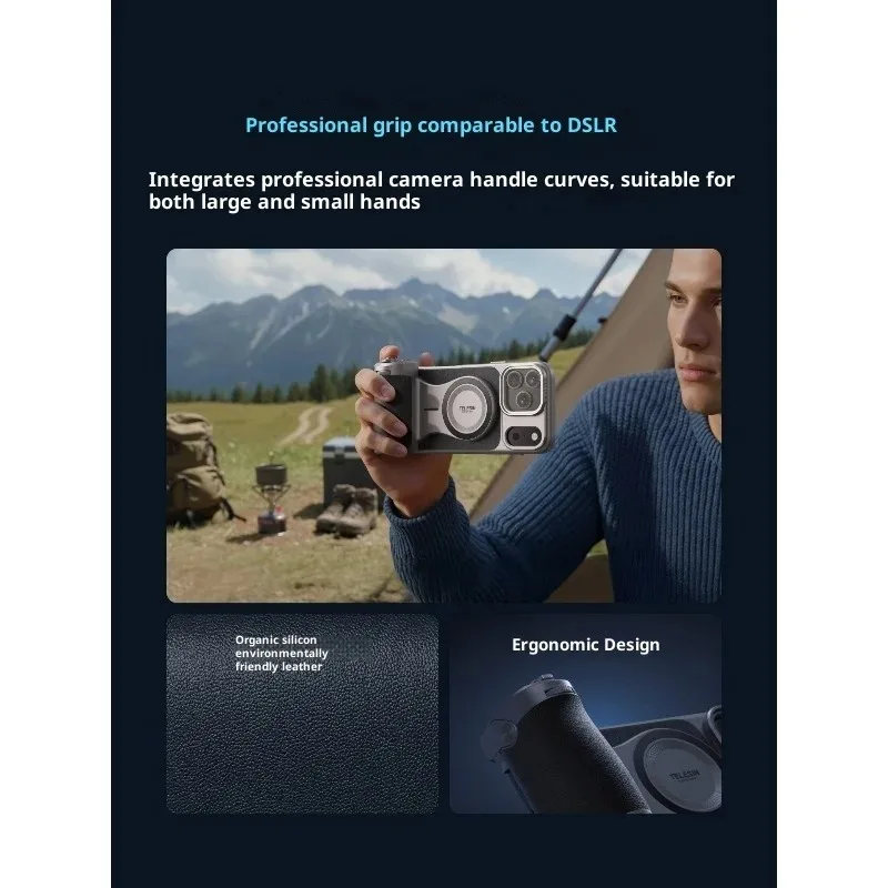 Magnetic Charging Fill Light Phone Camera Grip for IPhone 17 Pro Max TELESIN with Custom Button Zoom Dial Pro Photography