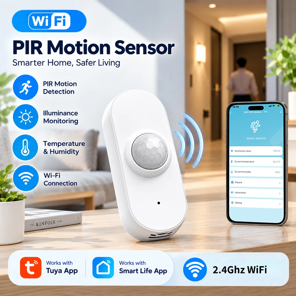 Tuya WiFi Smart PIR Sensor Motion Detector Light Lux Temperature Humidity Monitoring Smart Life App Smart Home Automation Scene