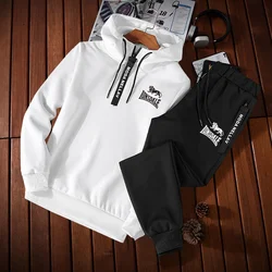 High Quality Mens Tracksuit Fashion Printing Zipper Neckline Hooded Sweatshirts+Pants Set Casual Outdoors Jogging Suit Clothing