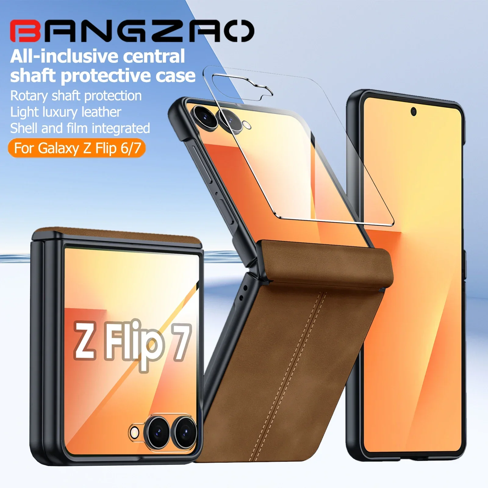 

Встроенная защитная пленка для экрана, защита шарниров, матовый ПК из искусственной кожи, для Galaxy Z Flip 6/7/7 FE, противоударный чехол для телефона, коричневый