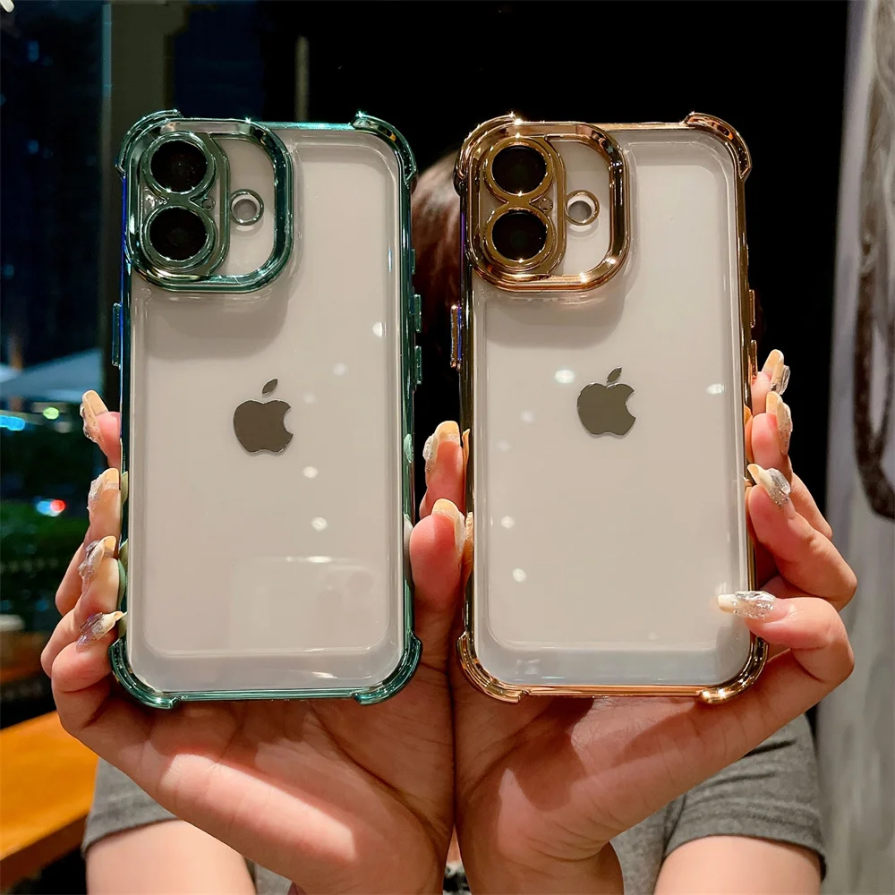 Lovebay Shockproof Transparent Plating Phone Case For iPhone 16 15 14 Plus 13 12 11 Pro Max Four Corner Drop Protection Cover