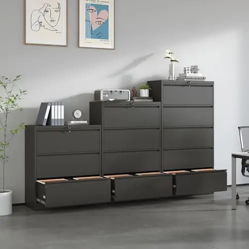 Locking File Cabinet with 2 Drawer Heavy Duty Large Metal Filing Cabinets Home Office Black Lateral File Cabinets Wide