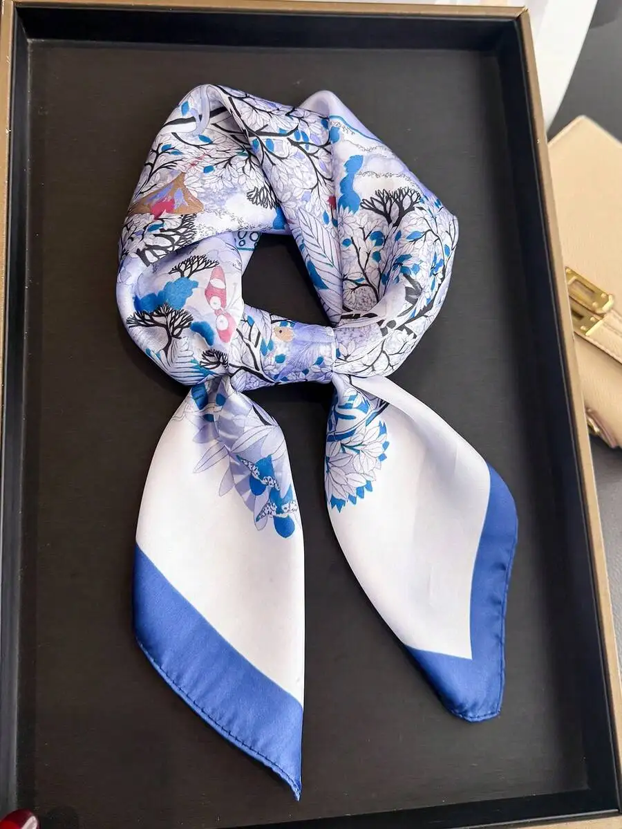 

1pc Women's Elegant Retro Printed Lightweight Satin-Like Silk Scarf, Bohemian Style Casual Scarf