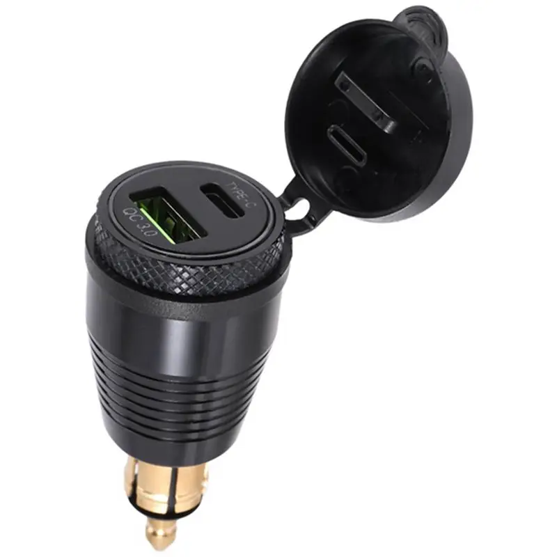 Motorcycle DIN Plug Waterproof To QC3.0 USB & Type C 30W Power Delivery Adapter Socket-ABQA