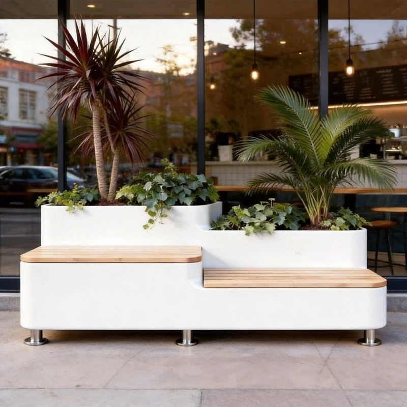 

Современная минималистичная скамья-кашпо из кованого железа в скандинавском стиле для офиса, торговой улицы, сада FYSS