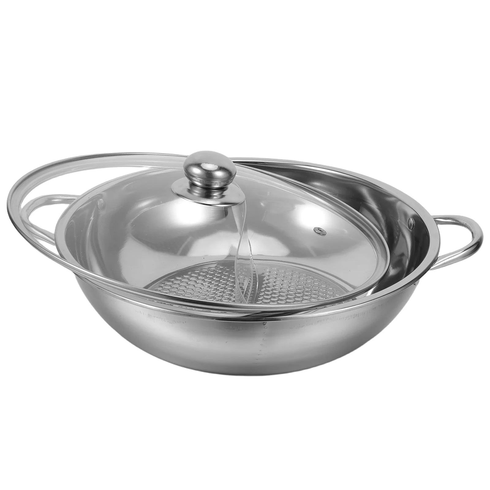 

Stainless Steel 12 Inch Divided Hot Pot Dual Flavor Soup Cookware Double Handles for Induction Cooktop Chinese Hotpot Pan with