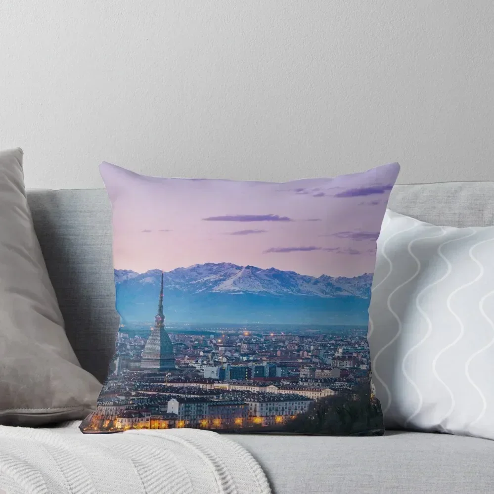 Turin (Torino), twilight panorama Throw Pillow bed pillows luxury throw pillow covers New year luxury home accessories pillow