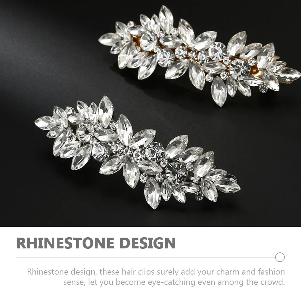 قطعتان من مشابك الشعر المصنوعة من حجر الراين مصنوعة من مادة سبائك ممتازة وإكسسوارات لامعة متينة للنساء والفتيات وحفلات الزفاف والخطوبة #2