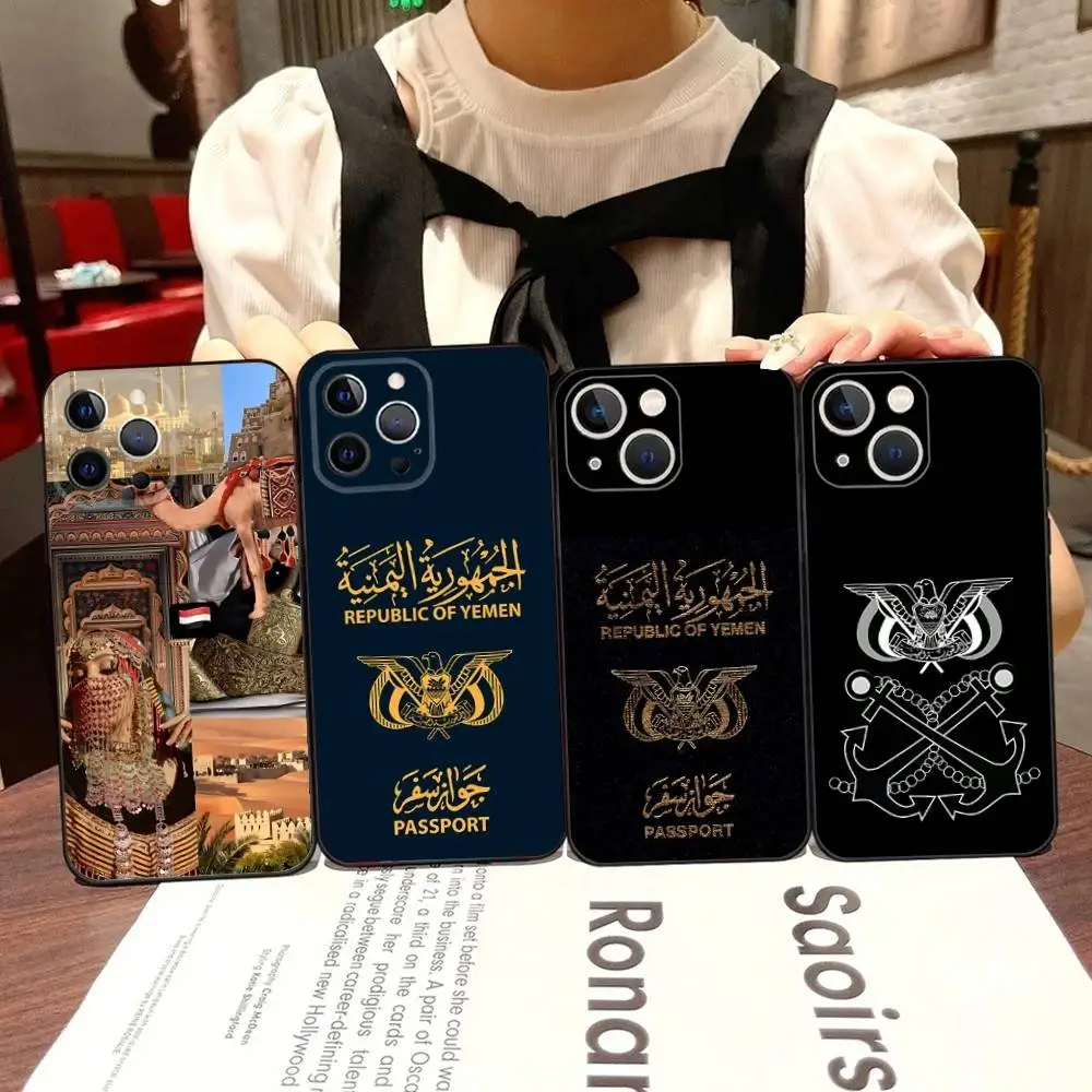 

Yemen Passport Art Phone Case For iPhone 16,15,14,13,12,11,Pro,X,XS,Max,XR,Plus,Mini Black Soft Silicone Case