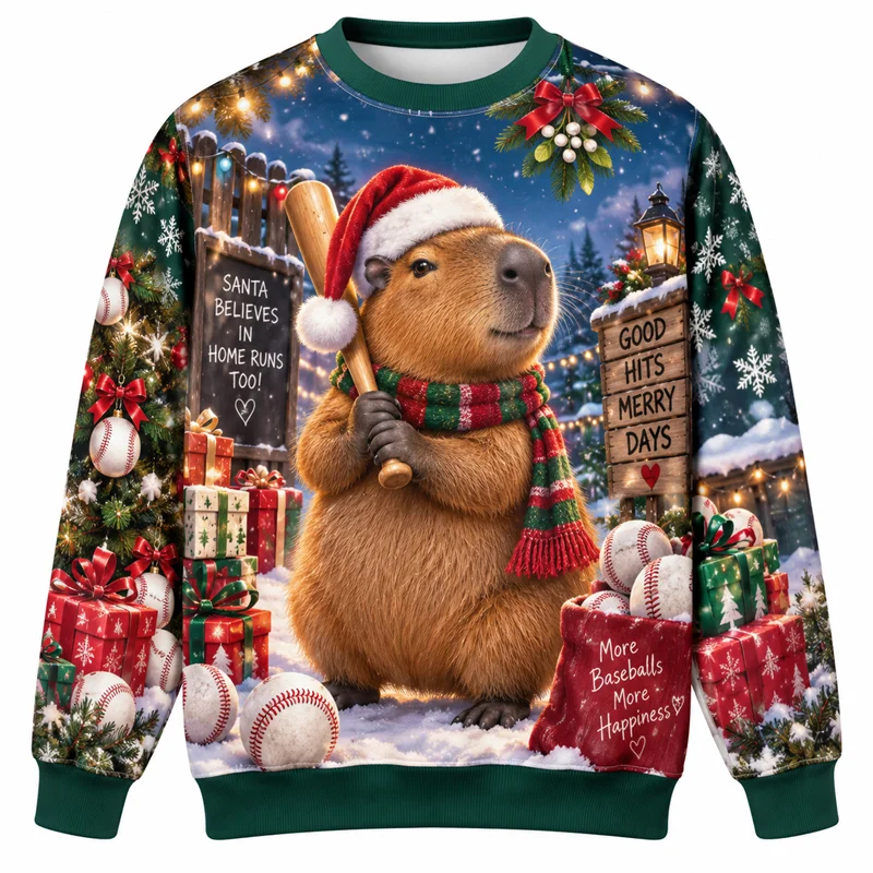 Christmas Baseball Sweatshirt Santa Snowman Reindeer Penguin Gingerbread Crewneck Xmas Pullover Holiday Sports Party Gift Top