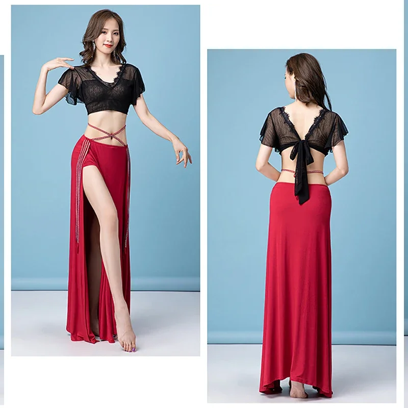 Bauchtanz-Trainingsanzug-Set, Oberteil und Rock, 2-teiliges Set, sexy Kleidung, Outfit für Erwachsene, Damen, Bühnenkostüm, Arbeitsanzug, Übungskleidung