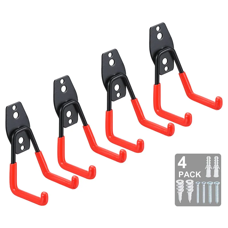 

4 Pack Small Garage Hooks Wall Mount Bicycle Hanger Hook Organizer Utility Storage Hangers for Bike Ladders Garden Tools