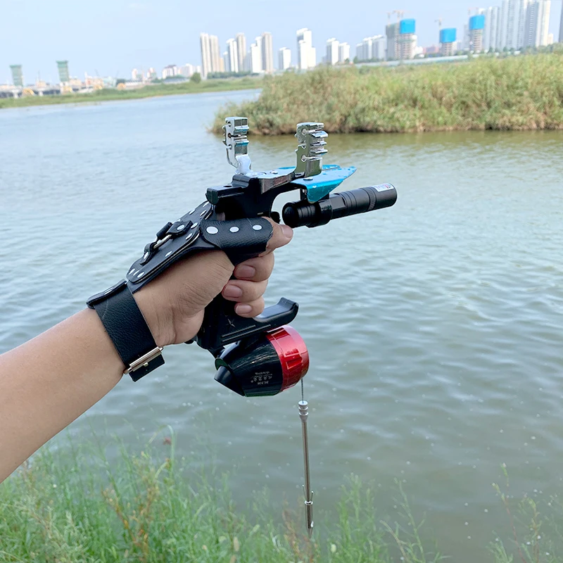 Conjunto de estilingue de pesca de alta precisão grande potência caça catapulta terno ao ar livre pesca arco composto captura peixe ferramentas novo