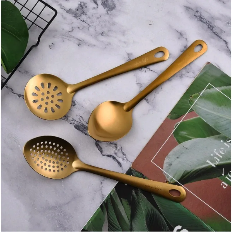 Gold Kitchen Utensils Set 6pcs,Titanium Gold Plating Stainless Steel Cooking Utensils Set,Spatulas Spoons Set