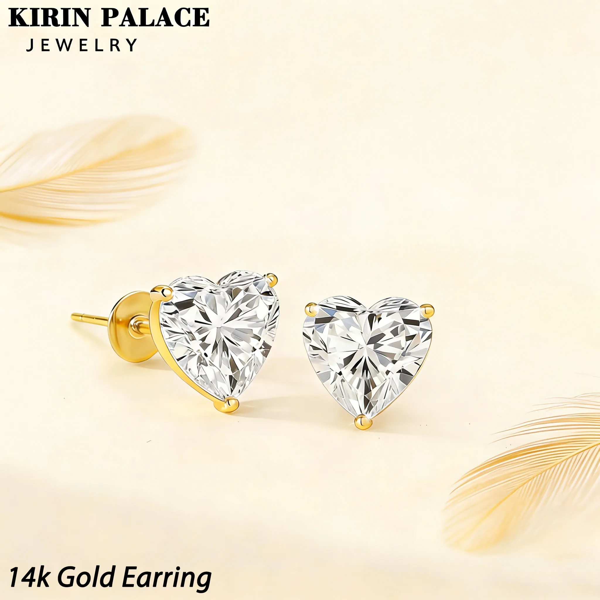 

14K Gold Heart Shaped Moissanite Earrings 1-3ct Heart Cut D Color VVS1 Clarity for Women Banquet Jewelry Gifts for Women