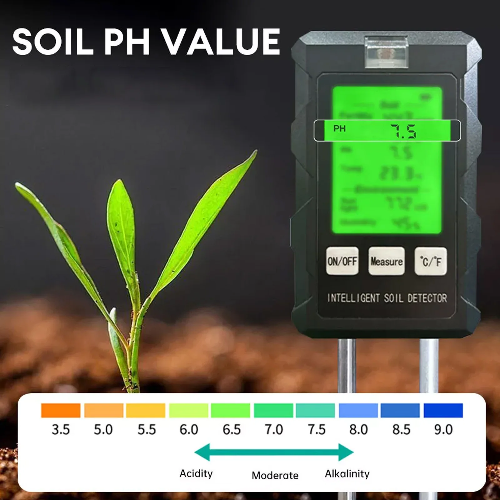 【2026 New】High Accuracy 6 In 1 Soil PH Tester For Humidity Nutrient Moisture Light Detection Plant Growth Garden Monitor Tool