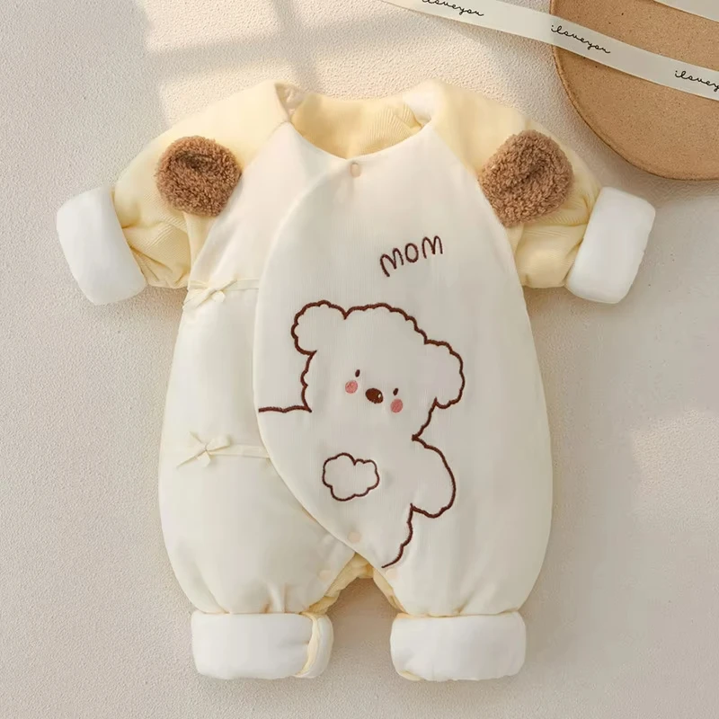 Newborn Baby Clothes Cute Bear Romper Boys Cartoon Jumpsuit Infant Plus Velvet Crawl Suit Girls Onesie Autumn Winter Outwear New