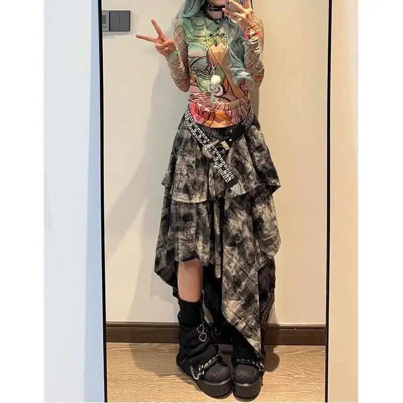 

Y2K Y2K Cheered Dyeing Unusual Cake Skirt Women's Faion Heavy Industry Dr Knot Other Material Long Skirt