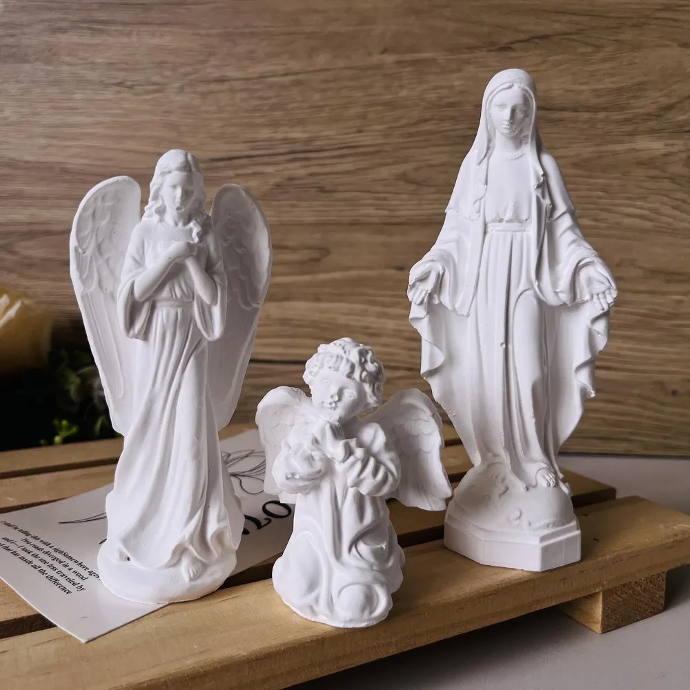 Moule à bougie en Silicone ailes d'ange 3D, Sculpture de déesse de prière, outil de fabrication de gypse, bricolage, colle goutte à goutte vierge, moule en résine pour décor d'église