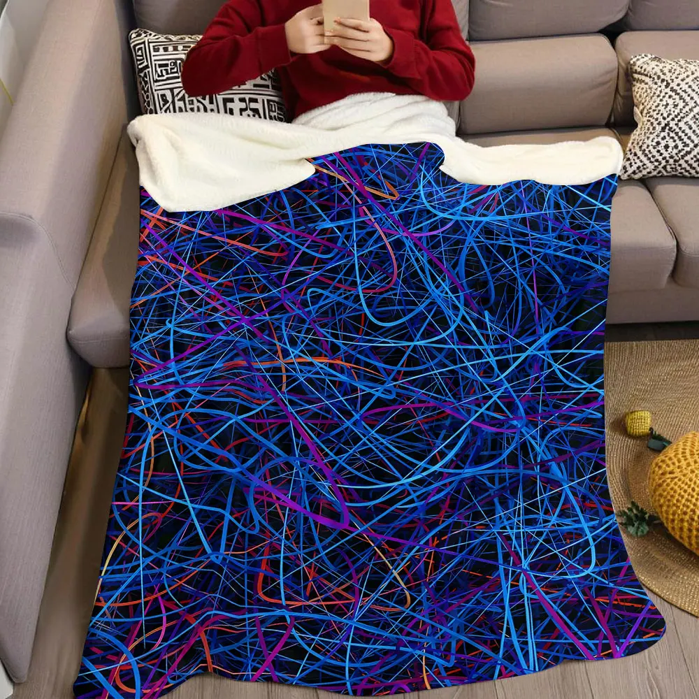 Multicolor Tangled Line Abstract Flannel Blanket Warm Soft Halloween Christmas Decorative Couch Warm Cozy All-Season Gift