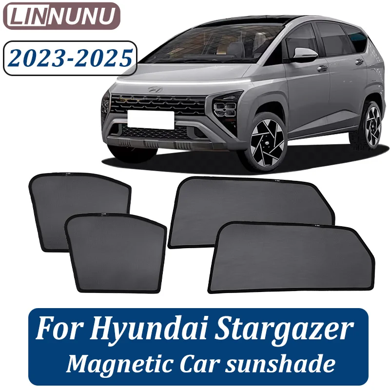 

LINNUNU For Hyundai Stargazer 2023 2024 2025 Magnetic Car Sunshade Auto UV Protection Mesh Curtain Vehicle Rear Seat Privacy