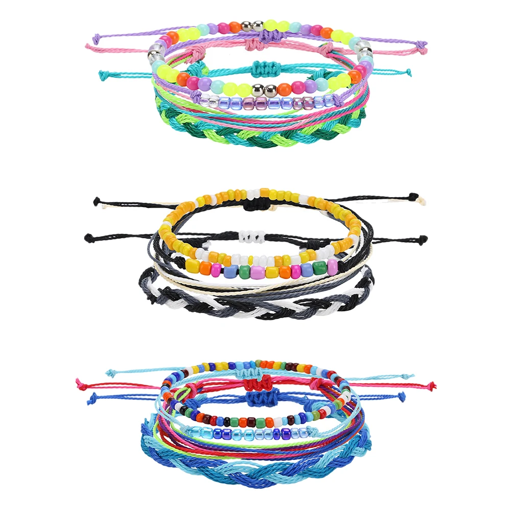 

3 pcs Colorful Wax Thread Bracelets Beaded Wristlet for Women Girls Lightweight Jewelry Wedding Birthday Accessories Charm