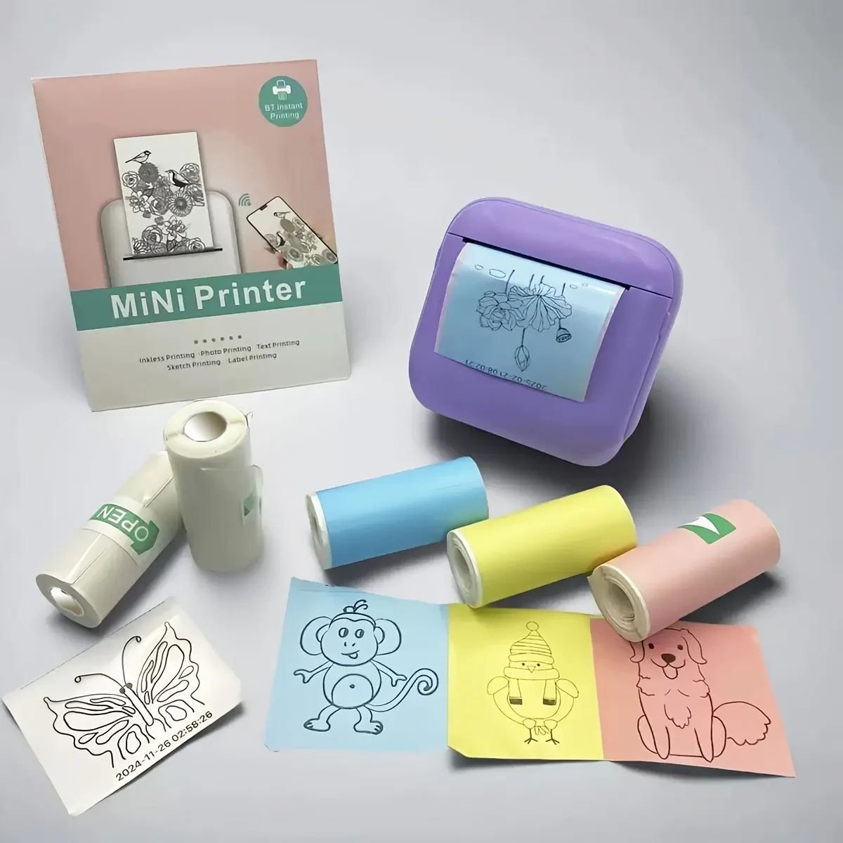 Mini Thermal Color White Self-Adhesive Thermal Paper Roll for Most Mini Printers Photos Lists Study Notes Instant Print Refill