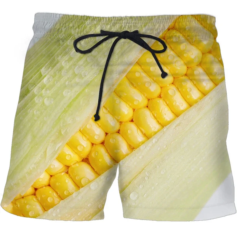 Farm Corn Print Boardshorts für Männer, Humorvolle Grafik, Hip-Hop-Street-Beach-Shorts, Sommer-Outdoor-Sport, Lässige Herren-Kurzhose – Detail 2