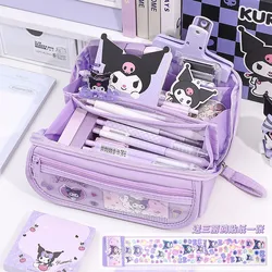 Sanrio Pencil Case Kawaii Cartoon Large Capacity Torage Double Layer Kuromi Cinnamoroll Melody for School Pencils Bag Students