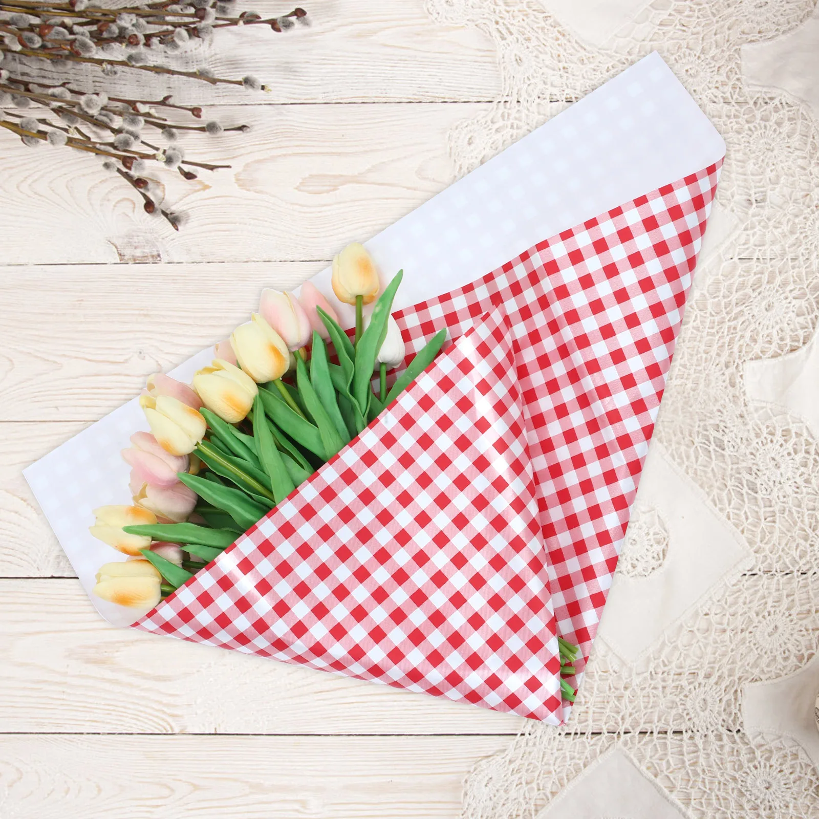 

20pcs Plaid Gift Paper 58cm Black White Checkered Wrapping Flower Bouquet Baby Shower Decorative Craft Supplies