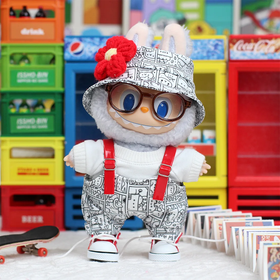 옷만 판매 17cm Labubu 하트 비트 마카롱 시리즈 비닐 인형 해산물 게임 시리즈 참가자 주최자 코스프레 정장 선물