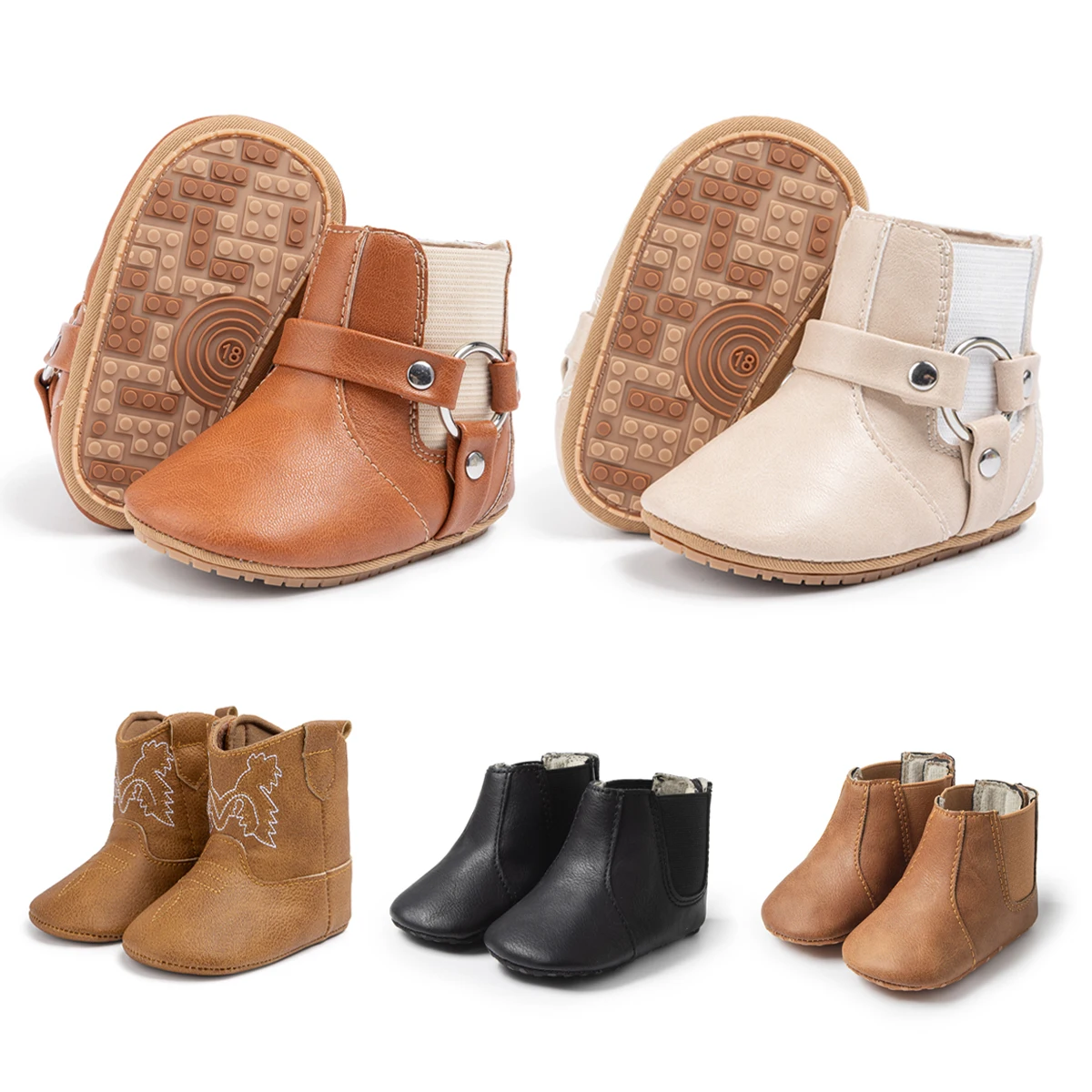 Autumn Winter Baby Boys Girls Boots Retro PU Leather Casual Walking Shoes Special Buckle Rubber Soft Anti-slip Sole 0-18 Months